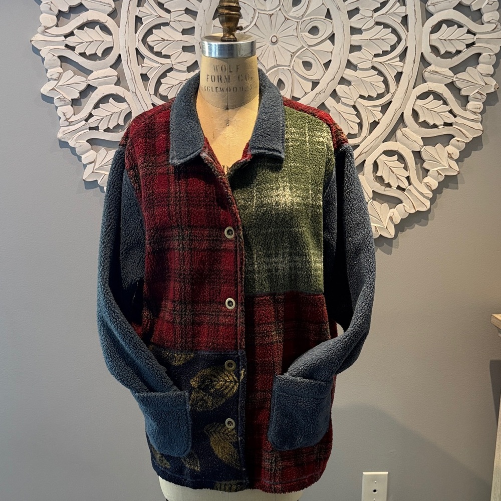 Vintage Koret City Blue Patchwork Plaid Fleece Bu… - image 5